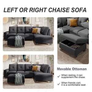Divano Sezionale a L Reversibile Grande con Pouf Contenitore e Rivetti Decorativi, Design Salvaspazio per Dormitori, Appartamenti e Soggiorni - Product Image 3