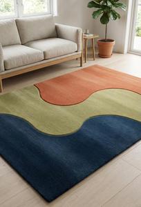 Luxury Modern Abstract Color <b>Block</b> Hand Tufted Wool Anti-Slip Medium Pile Area Rug Soft Commercial Cotton Canvas Backing Living - Product Image 3
