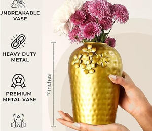Gold <b>Flower</b> Design Metal Vase Perfecto For Living Room Table Centerpiece And Special Occasion Event <b>Display</b> From India - Product Image 4