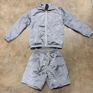 Custom Men's Windbreaker Shorts <b>Set</b> Reflective Zip-up Jacket Autumn Casual <b>Knitted</b> Tracksuit Sportwear Custom Logo 320g - Product Image 2
