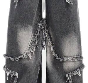 Jeans de Mujer de Cintura Alta, Estilo Desgastado, Pierna Ancha, Pantalones Vaqueros con Parches, Moda Urbana, Fabricante Mayorista - Product Image 1