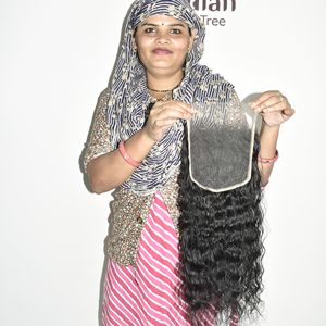 Closure en cheveux humains vierges indiens de temple, non traités, bouclés, à ondulations profondes, cuticules alignées, couleur naturelle, doux, produit en gros - Product Image 1