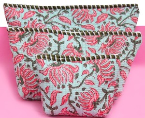 Cotton Quilted Makeup Pouch Set of 3 <b>Portable</b> Washable Breathable Foldable Travel Toiletry Bags - Product Image 2