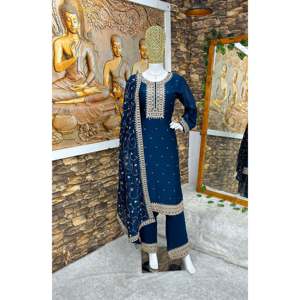 Conjunto de Top Bordado para Fiesta con Pantalones Plazzo y Dupatta para Mujer - Product Image 6