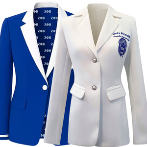 เสื้อเบลเซอร์ผู้หญิง ลายปักตราสัญลักษณ์ Zeta Phi Beta ผ้าเนื้อแข็ง ยับยาก กระดุมสองแถว คอวี แขนยาว ผ่าหลัง - Product Image 3