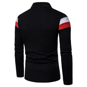 Polo à manches longues pour homme, coupe ajustée, design à rayures contrastées, tissu extensible doux, respirant, léger, décontracté, pour tous les jours - Product Image 4