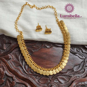 Traditional Kasumalai Regular Gold Plated Women's Wedding Necklace and Earring Set - Product Image 1