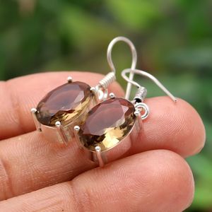 Smoky Quartz Earring 925 Sterling Silver <b>Brown</b> Colour Oval Shape Gemstone Solitaire Jewelry - Product Image 4