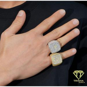 Premium 925 <b>Sterling</b> <b>Silver</b> Lab grown Diamond Cushion Face <b>Ring</b> Iced Out Luxury <b>Men</b> Jewelry Wholesale Supplier - Product Image 3