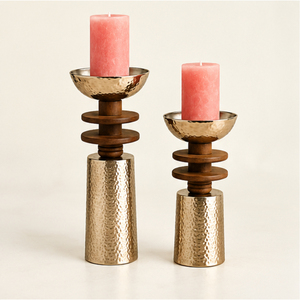 Candelabro de Metal Martillado de Estilo Moderno con Adorno de Bola de Madera para Decoración de Mesa de Boda, Precio de Fábrica - Product Image 5