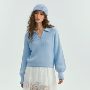 Pull décontracté à col, manches longues, toucher doux, tricot côtelé, haut personnalisé pour femme, été, automne, hiver - Product Image 3