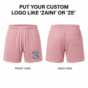 Premium 100% Cotton Bird Eye Mesh <b>Men</b> <b>Shorts</b> Light <b>Pink</b> Rhinestone Logo Custom Embroidery Solid Waterproof Eco-Friendly - Product Image 1