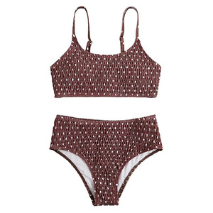 Conjunto de bikini de 2 piezas con estampado de lunares para mujer, top tipo bandeau de cintura alta, traje de baño elástico, ropa de playa de poliéster y elastano - Product Image 1