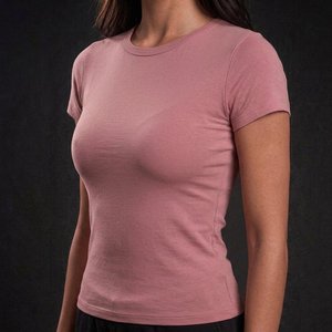 Camiseta de algodón informal de manga corta con cuello redondo y corte ajustado para mujer, color rosa, longitud regular, para todas las estaciones - Product Image 3