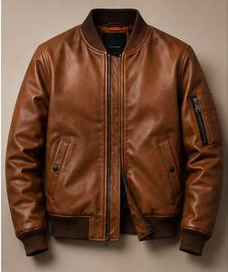 Chaqueta de Cuero Personalizada con Cuello Redondo, Estilo Vintage, Unisex, de Piel de Oveja Recubierta, Holgada, para Invierno, con Costuras en Contraste, Estilo Urbano - Product Image 4