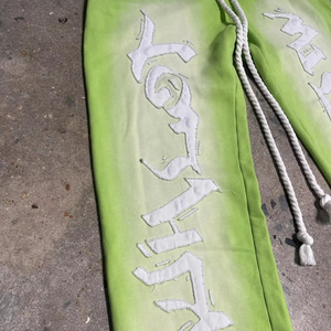 Pantalon de jogging vert pour homme, tricoté, respirant, à cordon de serrage très élastique, style décontracté, avec impression de lettres personnalisée en relief - Product Image 4