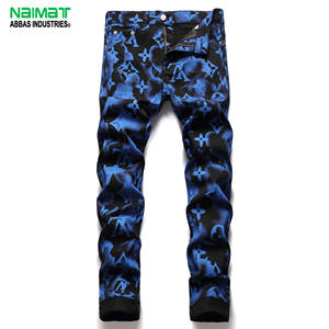 กางเกงยีนส์เดนิมลายโมโนแกรมสีน้ำเงินสำหรับผู้ชายทรงสลิมฟิตแฟชั่นกางเกงพิมพ์ลายสไตล์สตรีทแวร์ลำลองกางเกงผ้าฝ้ายคุณภาพสูง - Product Image 1