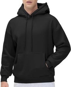 Sudaderas con capucha de forro polar, color negro, de algodón con ribetes en los puños - Product Image 1