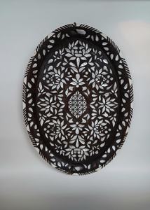 Vintage Mother Pearl Oval Storage Serving <b>Tray</b> Handcrafted Floral Mosaic Decorative Platter Coffee <b>Table</b> Belladec BI-WT98 - Product Image 6