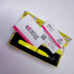 Pince à épiler de précision pour cils, en acier inoxydable, jaune, thermolaquée, durable, à pointe en fibre, coudée à 90 degrés, 10 mm, emballage en boîte - Product Image 3