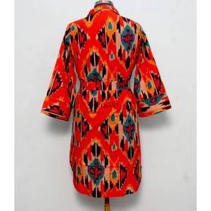 Robe de soirée longue à manches longues en coton indien de luxe, imprimé numérique, motif Ikat, col rabattu, pour femmes, écologique - Product Image 6