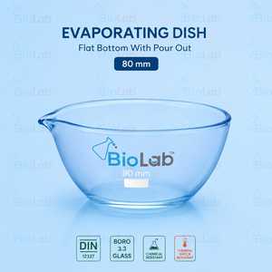 จานระเหยสาร BioLab แบบก้นแบนพร้อมที่ริน ทำจากแก้วโบโร 3.3 ขนาด 80 มม. ความจุ 100 ชิ้น - Product Image 2