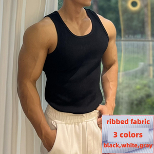 Camisetas sin mangas deportivas de algodón clásico acanalado para hombre, camiseta de entrenamiento sin mangas, para gimnasio, fitness, verano, transpirable, de secado rápido - Product Image 6