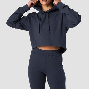 Sudadera con capucha corta ligera personalizada para mujer al por mayor, estilo oversize, informal, tipo jersey, para mujer - Product Image 4