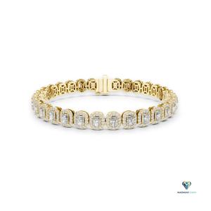 7.04 CT Yellow <b>Gold</b> Radiant Cut Lab Grown Diamond Halo Link Bracelet in 18K <b>Solid</b> <b>Gold</b> - Product Image 1