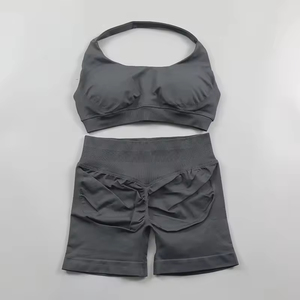 Conjunto de Yoga sin Costuras de 2 Piezas, Top Corto de Cintura Alta y Pantalones Cortos, Diseño Trenzado de Color Sólido, Ropa Deportiva para Mujer - Product Image 5