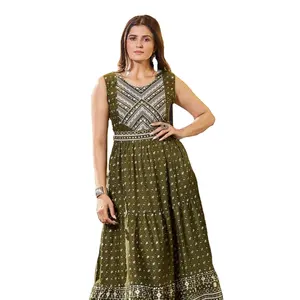 Collection de robes ethniques élégantes en rayonne imprimée avec ceinture à la taille pour la vente en gros - Product Image 2