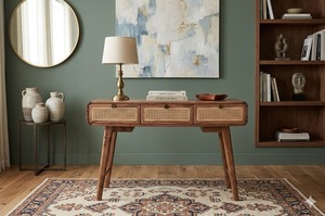 Contemporary Wooden Console Table With Open <b>Storage</b> Shelves <b>For</b> Living Room Entryway Hallway And Office Spaces - Product Image 2