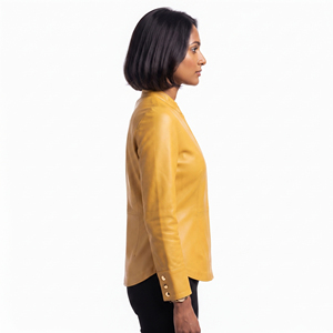 Camisa de Manga Larga con Cuello Alto de Cuero Premium para Mujer - Estampado Veraniego, Bordado, Estilo Urbano, Tallas y Colores Personalizables - Product Image 3