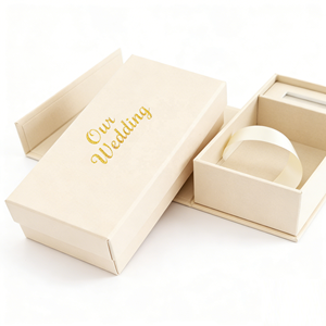 Boîte de rangement personnalisable en papier d'art beige crème, faite à la main, pour impressions photo de photographe, avec clé USB en cristal de verre - Product Image 4