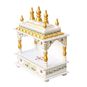 Elegante Templo de Madera Blanco y Dorado, Artístico, Pintado a Mano, con Cúpula, para Adoración, Decoración Hindú para el Hogar, Ecológico, para Diwali - Product Image 5