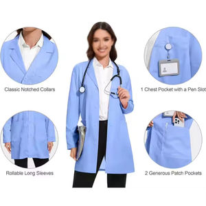 Bata de Laboratorio Azul Claro para Mujer, Uniforme de Hospital de Algodón y Poliéster Tejido, con 3 Bolsillos y Cierre de Botones - Product Image 5