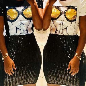 Women's Short Sleeve <b>T</b>-<b>Shirt</b> <b>Sequined</b> Tops O-Neck Funny Graphic Tees Blouse - Product Image 2