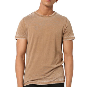 เสื้อยืดแขนสั้นคอกลมผู้ชาย สีพื้น ผ้าถัก ทรงปกติ สไตล์ลำลอง ผ้าฝ้ายฟอกสี - Product Image 1