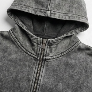 Survêtements streetwear en coton à fermeture éclair, couleur unie personnalisable, avec patchs, coupe évasée, effet délavé, respirants, à capuche, pour l'hiver - Product Image 4