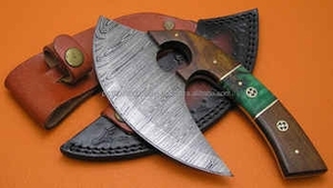 Cuchillo para Pizza de Acero de Damasco Industrial de Alta Calidad, Hecho a Mano, con Doble Hoja en Forma de Hacha - Product Image 1