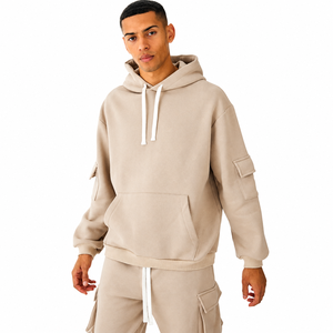 Conjunto Deportivo con Capucha para Hombre, Color Beige, Corte Holgado, Pantalones y Sudadera de Algodón Casual con Cordón Ajustable y Bolsillos Laterales - Product Image 2