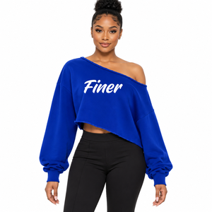 Sudadera Corta Asimétrica con Hombros Descubiertos y Bordado de la Hermandad Griega Zeta Phi Beta para Mujer, Venta al Por Mayor - Product Image 1
