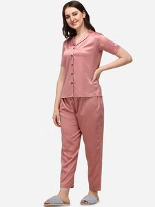 Conjunto de pijama rosa de seda para mujer, ropa de dormir de 2 piezas con estampado de lujo para verano, venta al por mayor - Product Image 2