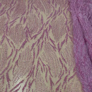 Tela de Tul Bordada con Cuentas Pesadas al por Mayor, Hilo Dorado, Pedrería Azul, Encaje Floral para Vestidos de Gala y Ropa de Noche DIY - Product Image 1