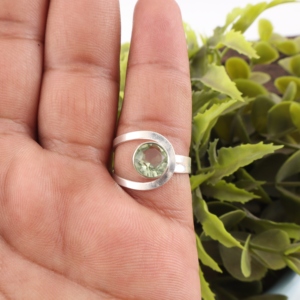 Handmade Designer Green <b>Amethyst</b> Gemstone <b>Silver</b> Plated Luxury <b>Ring</b> for Unisex Gift for Weddings & Anniversaries - Product Image 1