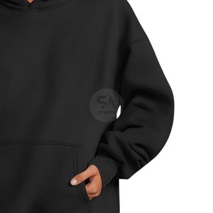 เสื้อฮู้ดดี้โอเวอร์ไซส์สีดำสำหรับผู้หญิง ผ้าฝ้าย 100% เนื้อหนานุ่ม ระบายอากาศ กันลม เหมาะสำหรับใส่ลำลองในฤดูหนาว ขายส่ง - Product Image 6