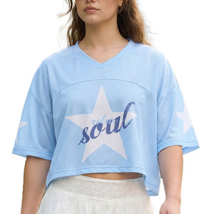 Camisetas cortas personalizadas con estampado, de manga corta, estilo oversized, con hombros caídos, transpirables, para mujer. - Product Image 1