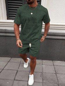 Ensemble T-shirt et short d'été en coton tricoté 100 % respirant, séchage rapide, coupe oversize, 2 pièces personnalisable, effet délavé pour homme - Product Image 5