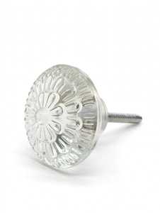Clear Round <b>Glass</b> Modern Door Knob with Floral Pattern Screw Mount Handle for Living Room Home Decor - Product Image 1