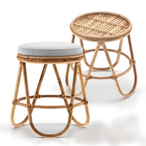 Handmade sustainable <b>rattan</b> pouf ottoman stools best price light wood stool for counter <b>bedside</b> - Product Image 6